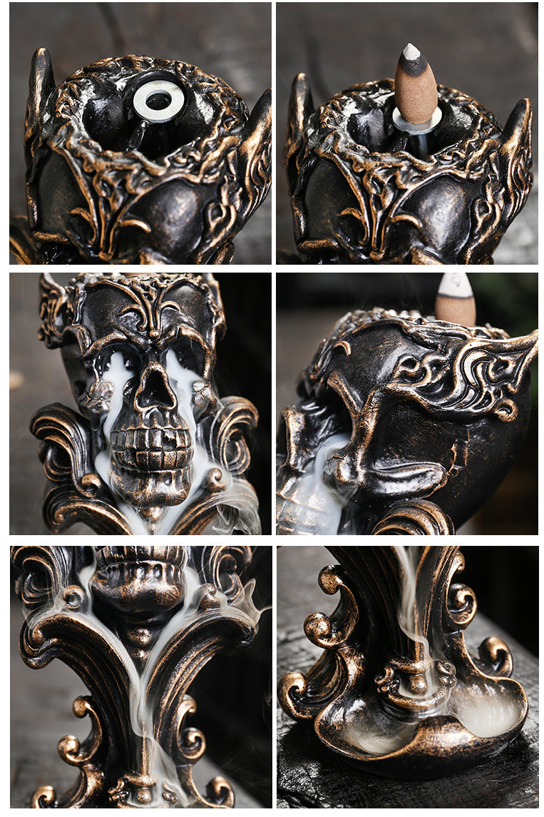 Gothic Spooky Skull Backflow Resin Incense Burner