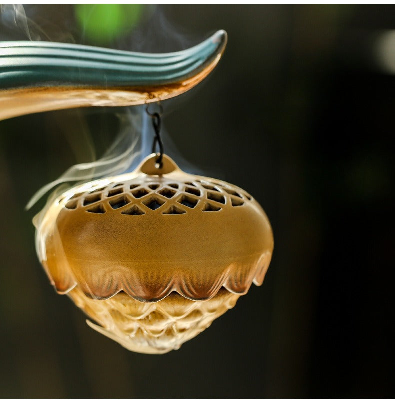 LED Ceramic Lotus Hanging Backflow Incense Burner - Multifunctional Aromatherapy Decor