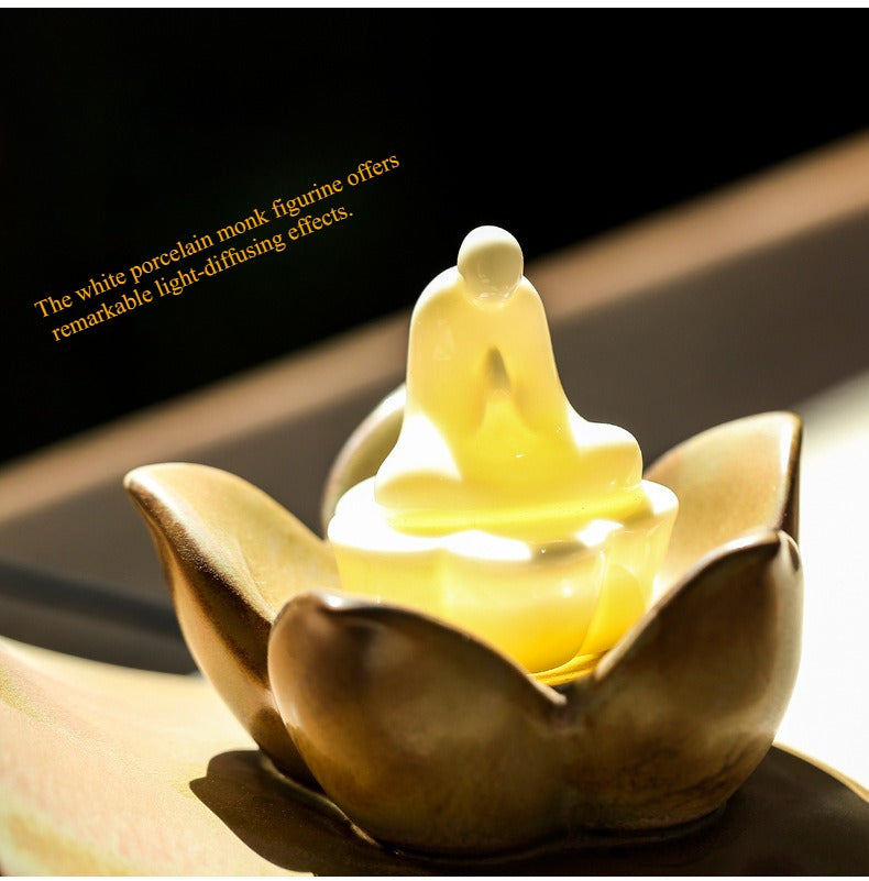 LED Ceramic Lotus Hanging Backflow Incense Burner - Multifunctional Aromatherapy Decor