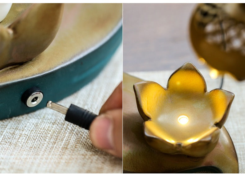 LED Ceramic Lotus Hanging Backflow Incense Burner - Multifunctional Aromatherapy Decor