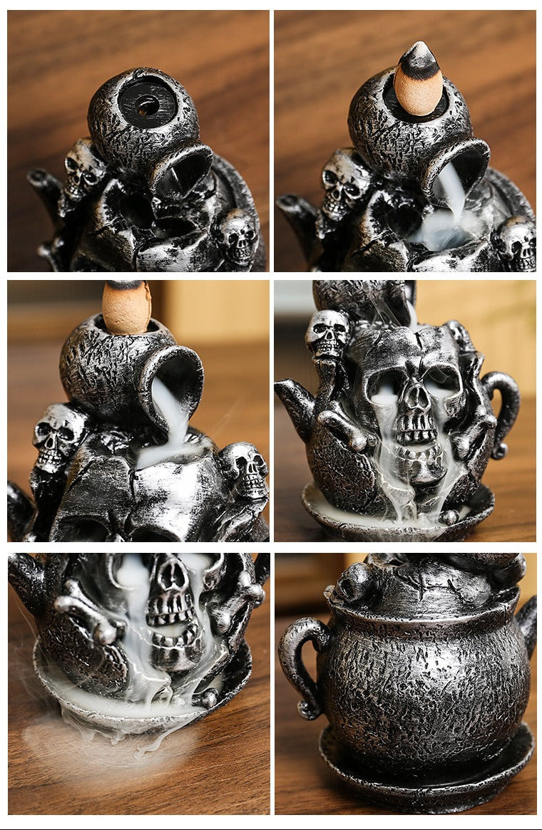 Skull Teapot Backflow Incense Burner – Unique Resin Aromatherapy Decor