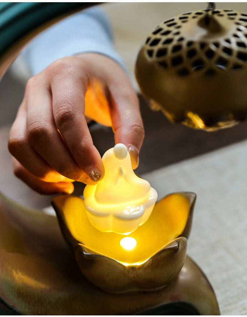 LED Ceramic Lotus Hanging Backflow Incense Burner - Multifunctional Aromatherapy Decor