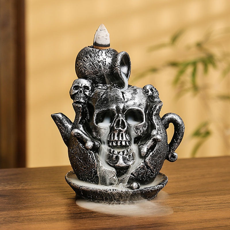 Skull Teapot Backflow Incense Burner – Unique Resin Aromatherapy Decor