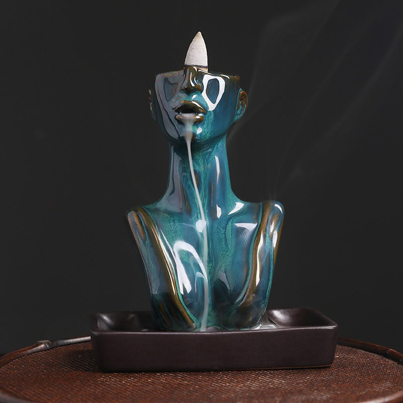 Ceramic Beauty Statue Backflow Incense Burner - Elegant Home Decor
