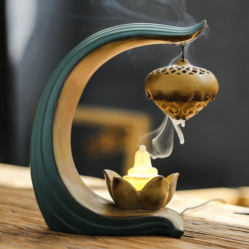 LED Ceramic Lotus Hanging Backflow Incense Burner - Multifunctional Aromatherapy Decor