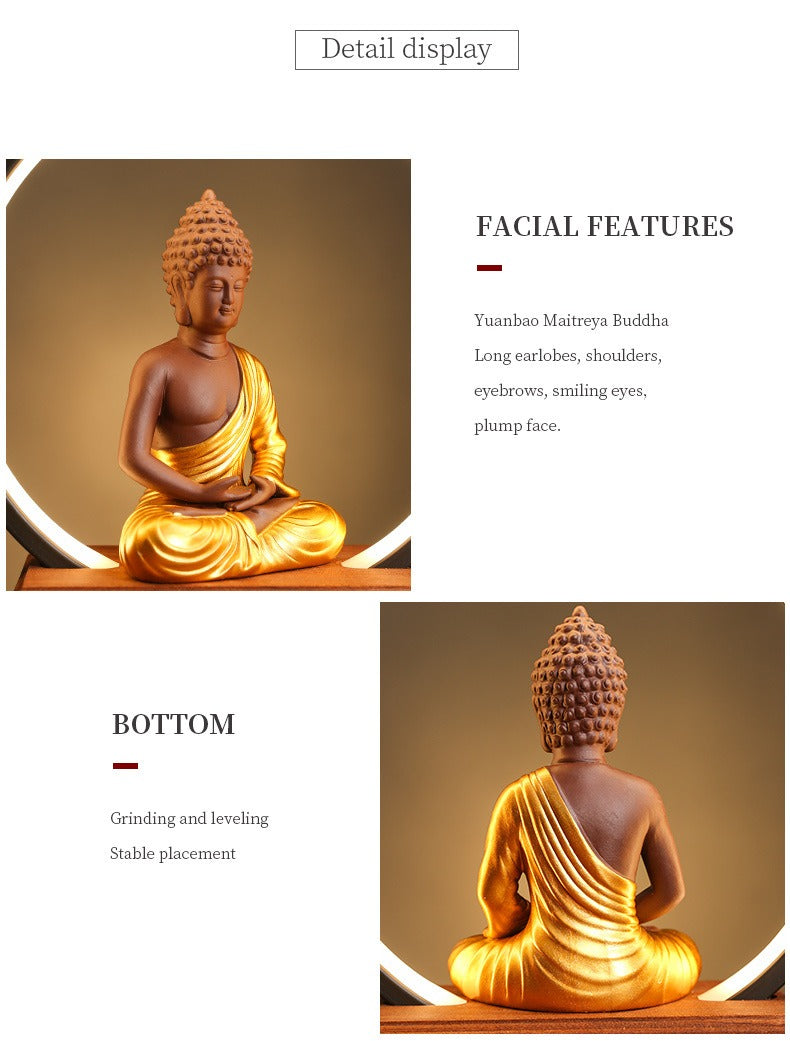 LED Light Ring Illuminated Zen Buddha Backflow Incense Burner - Serene Home Decor for Entryway & Study