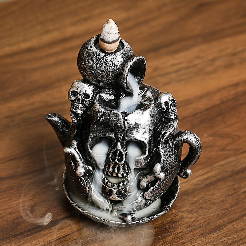 Skull Teapot Backflow Incense Burner – Unique Resin Aromatherapy Decor