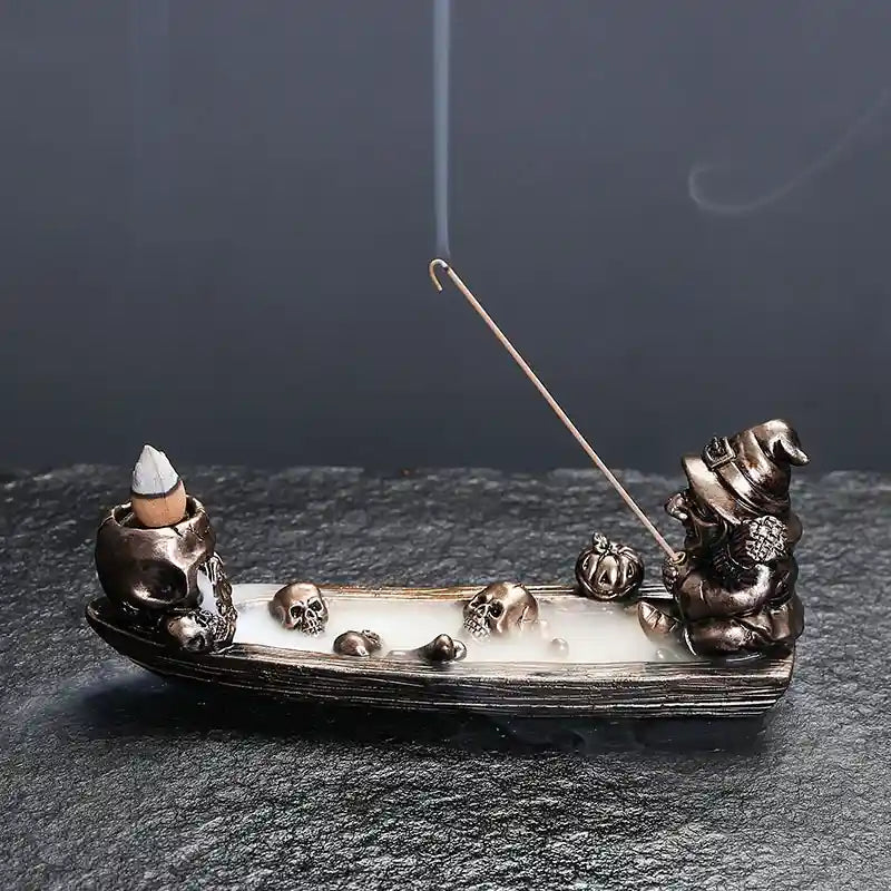 Witch Fishing with Skull Backflow Incense Burner – Unique Resin Aromatherapy Decor