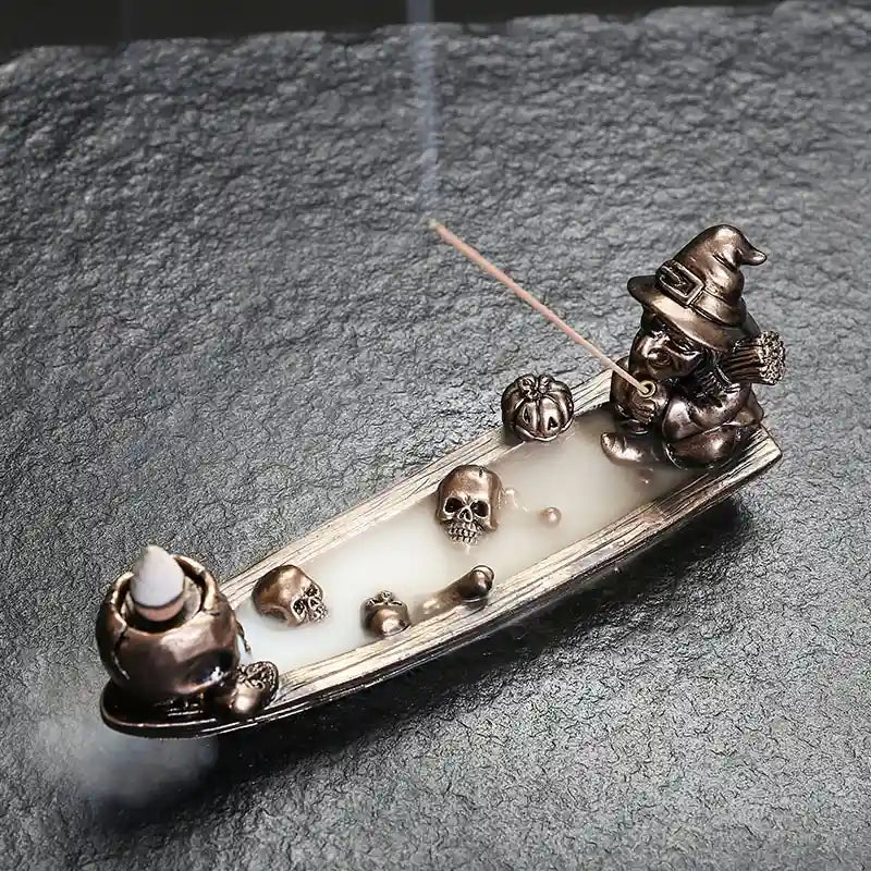 Witch Fishing with Skull Backflow Incense Burner – Unique Resin Aromatherapy Decor