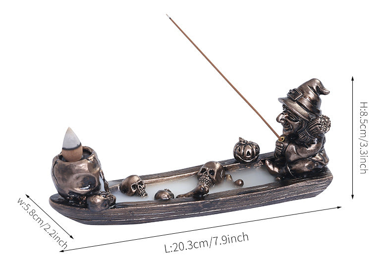 Witch Fishing with Skull Backflow Incense Burner – Unique Resin Aromatherapy Decor
