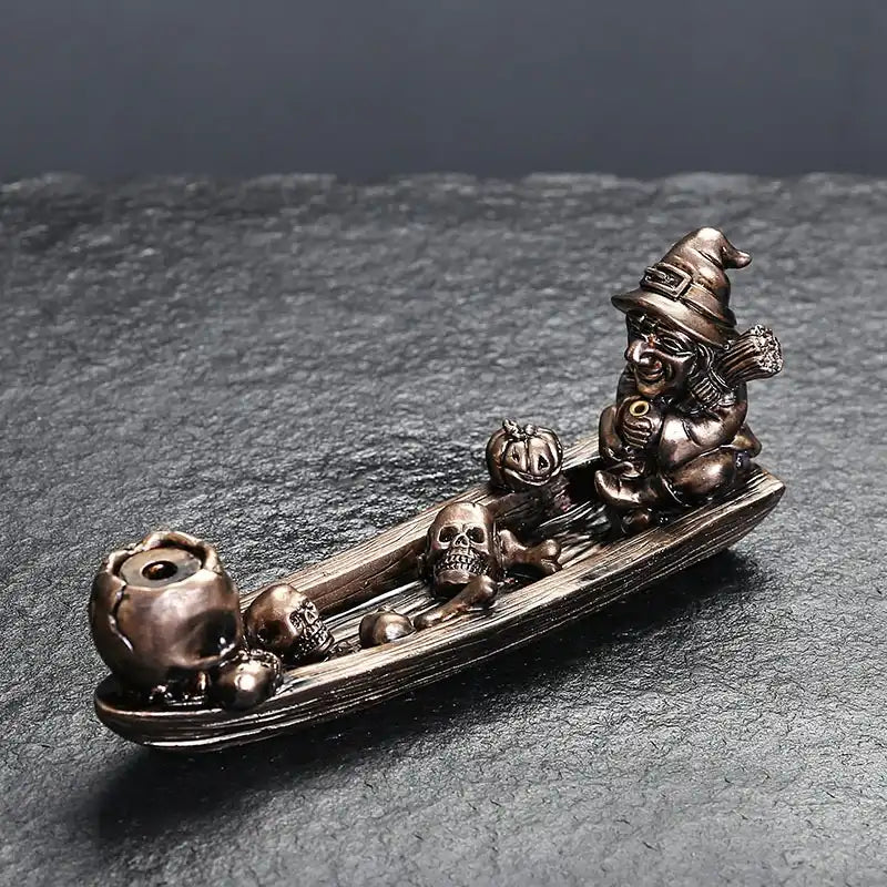 Witch Fishing with Skull Backflow Incense Burner – Unique Resin Aromatherapy Decor
