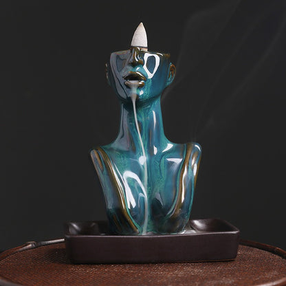 Ceramic Beauty Statue Backflow Incense Burner - Elegant Home Decor