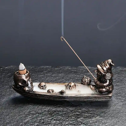 Witch Fishing with Skull Backflow Incense Burner – Unique Resin Aromatherapy Decor