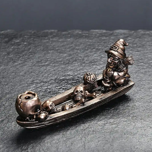 Witch Fishing with Skull Backflow Incense Burner – Unique Resin Aromatherapy Decor